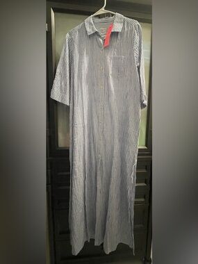 Lilly Pulitzer Blue and White Striped Button-Up Cover Up